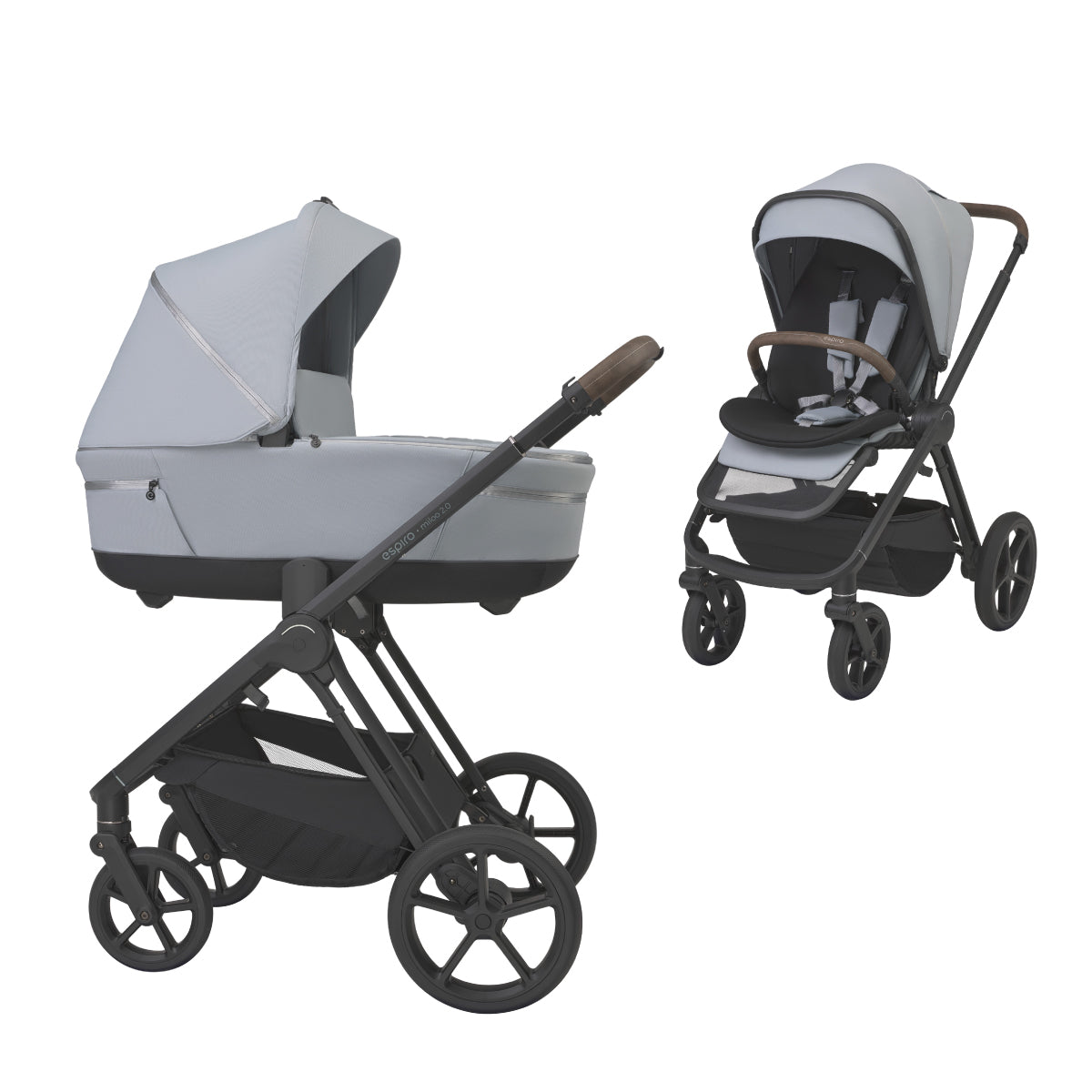 Carrito de Bebé Espiro Miloo 2.0 Duo con Accesorios | Capazo y Silla de Paseo Premium