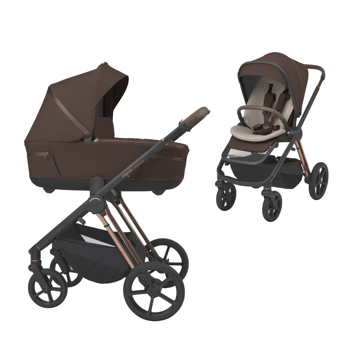 Carrito de Bebé Espiro Miloo 2.0 Duo con Accesorios | Capazo y Silla de Paseo Premium