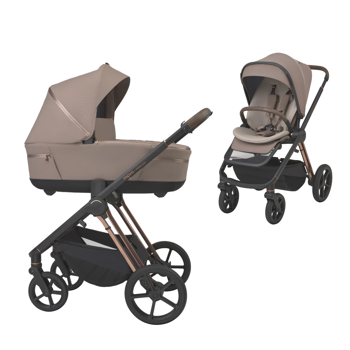 Carrito de Bebé Espiro Miloo 2.0 Duo con Accesorios | Capazo y Silla de Paseo Premium