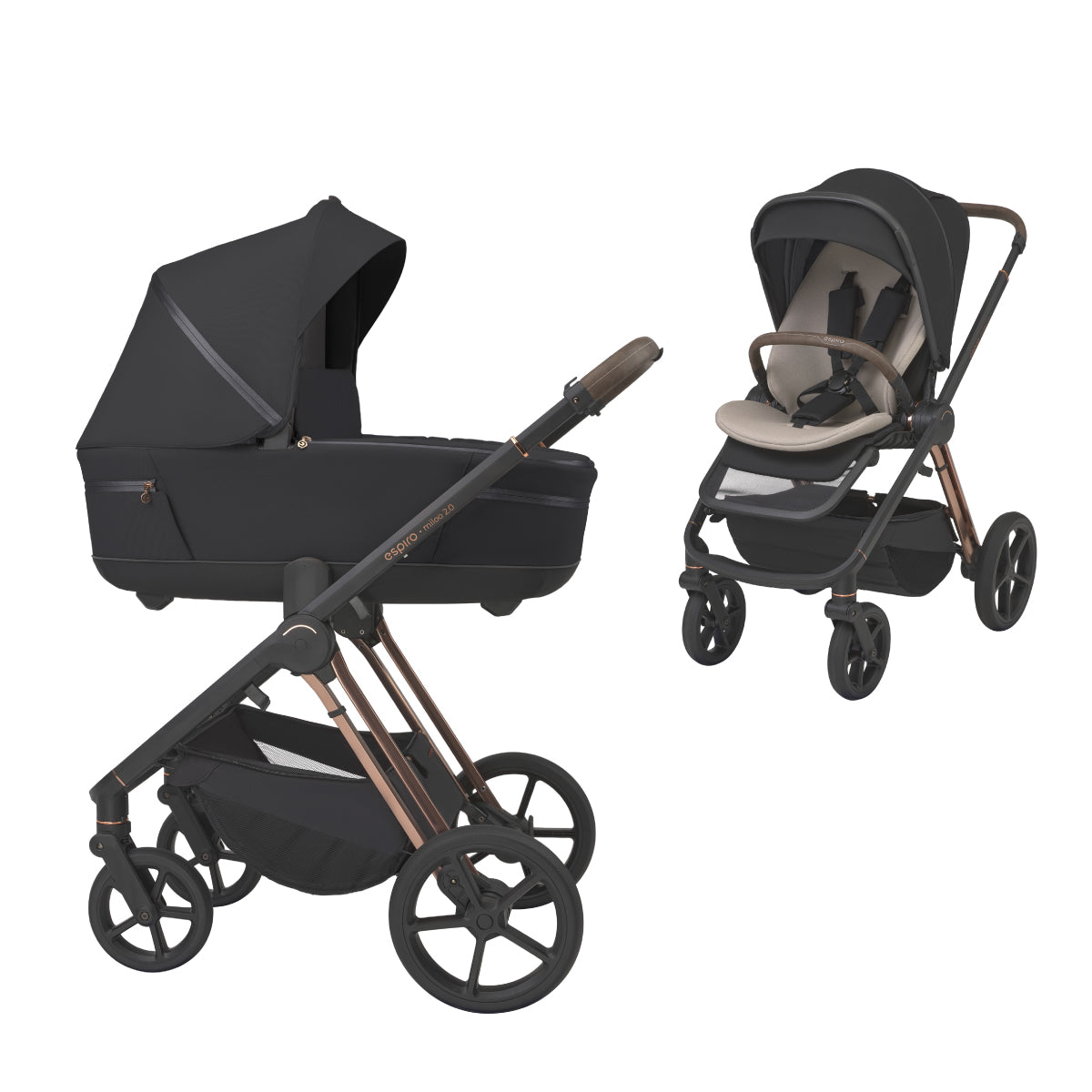 Carrito de Bebé Espiro Miloo 2.0 Duo con Accesorios | Capazo y Silla de Paseo Premium