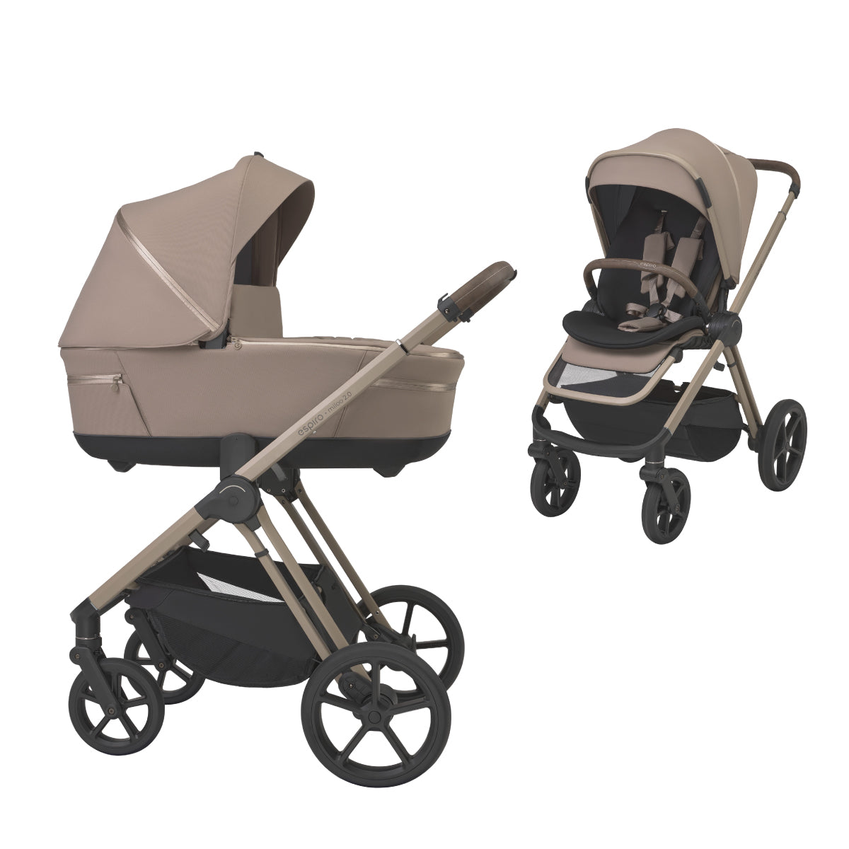 Carrito de Bebé Espiro Miloo 2.0 Duo con Accesorios | Capazo y Silla de Paseo Premium
